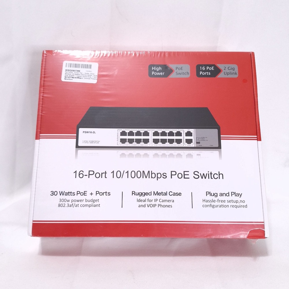 Sealed 16 Port 10/100Mbps PoE Switch 300W 2 Gigabit Uplink Ports Model PSW16-2L‎